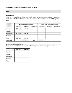 EMPLOYEE WORK SCHEDULE FORM - Long Beach Cal SOAP - longbeachcalsoap