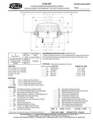 Zurn roof drain deck plate - Z100DP SPECIFICATION SHEET 15 381 DIAMETER MAIN ROOF DRAIN LOW SILHOUETTE DOME W/ TOPSET DECK PLATE TAG Dimensional Data (inches and mm ) are Subject to Manufacturing Tolerances and Change Without Notice A Pipe Size In - zurn eriepa