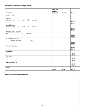 Estimated Project Budget Form - dcaredesign