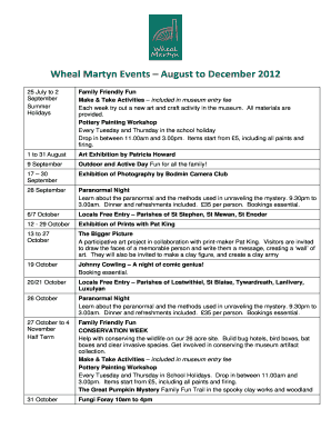 Wheal Martyn Events August to December 2012 - swlakestrust org