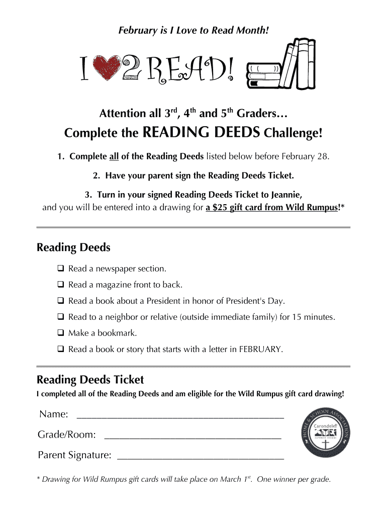 Fillable Online Reading Deeds Carondelet Catholic School Fax Email
