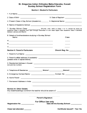 Fillable Online Student Registration Form - St.gregorios Indian Orthodox Church ... Fax Email Print - Pdffiller