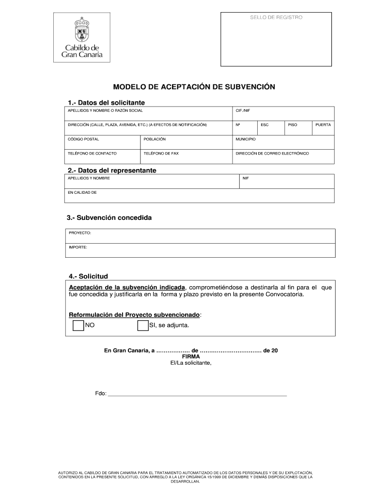 MODELO DE ACEPTACIN DE SUBVENCIN Vista previa en la página 1