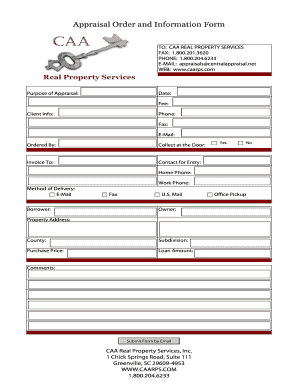 Appraisal Order and Information Form - CAA Real Property