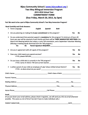 2015-2016 School Year COMMITMENT FORM Due Friday March - bijouschool