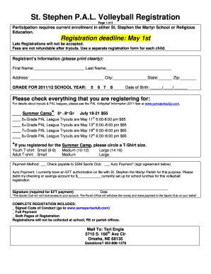 Volleyball Registration Page 1 of 2 Participation requires current enrollment in either St