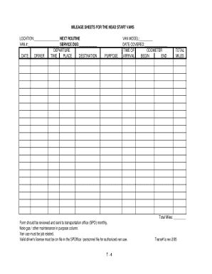 mileage sheets
