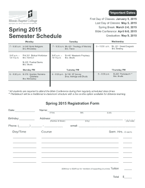 Infant schedule template - Spring 2015 Schedule - illinoisbaptistcollege.edu