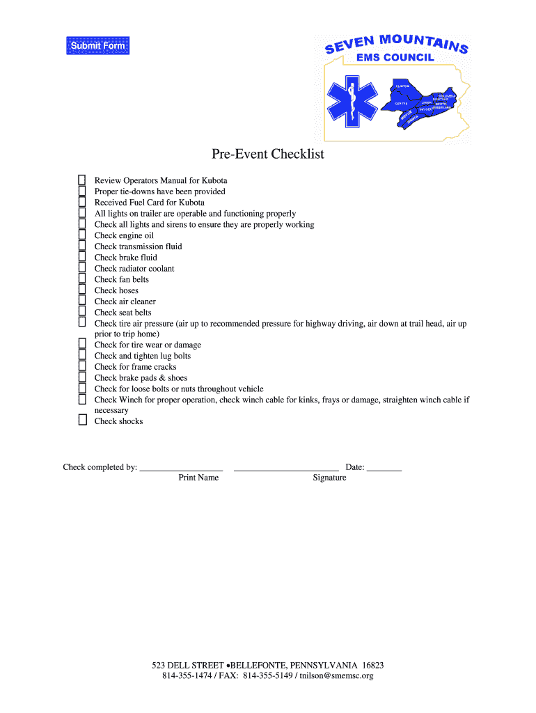 Fillable Online Pre-Event Checklist - Comcast Business Fax Email Print ...
