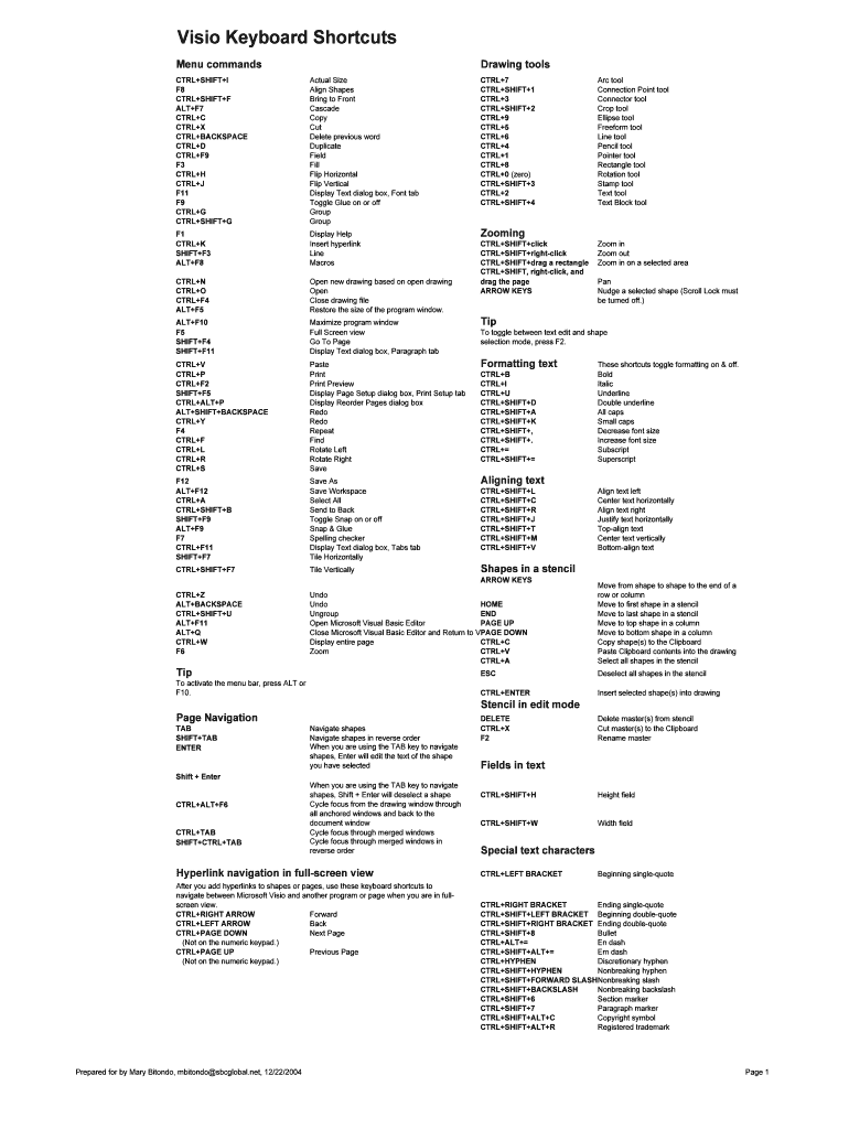 Fillable Online Visio Keyboard Shortcuts Fax Email Print pdfFiller