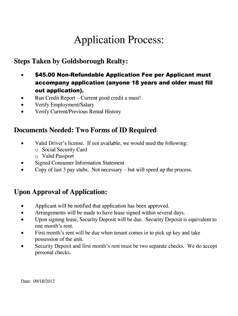 Fillable Online Rental Application Goldsborough Realty Management Fax
