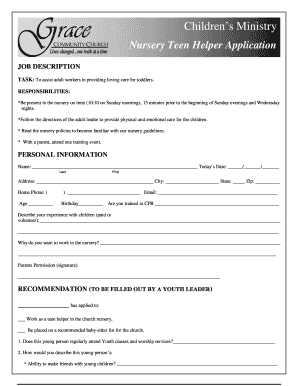 Drafting private placement memorandum - Nursery teen helper application 0607 - Blank Title