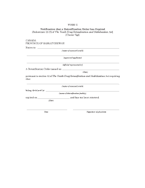 BFORM Gb Notification that a Detoxification Order has bb - Saskatchewan