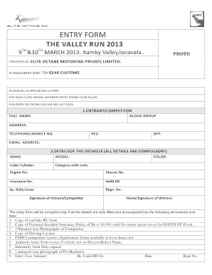 ENTRY FORM THE VALLEY RUN 2013 9TH &amp