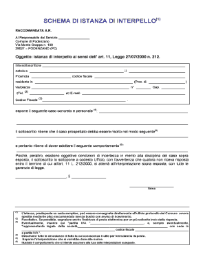 SCHEMA DI ISTANZA DI INTERPELLO - comunepodenzanopcit