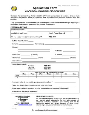 4th step inventory template - Jarvie Plant Limited JPDHR010 Application Form