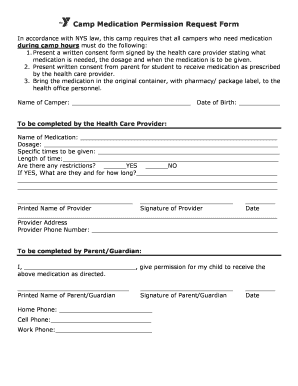 Camp Medication Permission Request Form