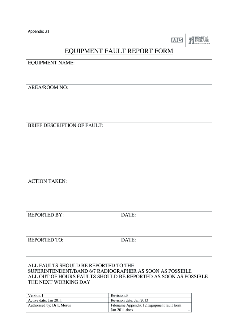 Faulty Equipment Report Template - Fill Online, Printable Within Equipment Fault Report Template