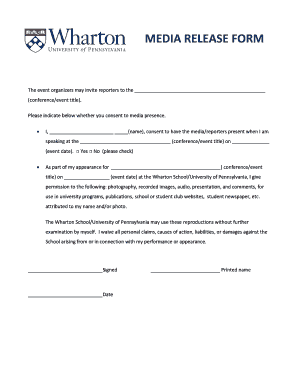 Social media release form template - MEDIA RELEASE FORM - undergrad-insidewhartonupennedu - undergrad-inside wharton upenn