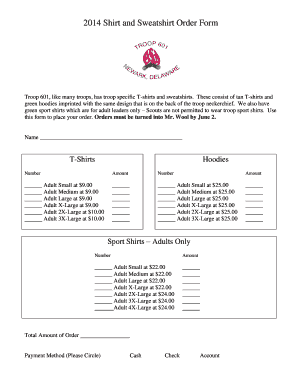 2014 Shirt and Sweatshirt Order Form - Troop 601