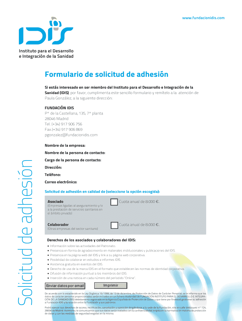 Formulario de solicitud de adhesin - fundacionidiscom Vista previa en la página 1