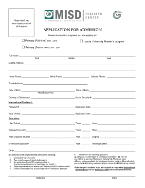 Application for admission - Montessori Institute of San Diego - misdami