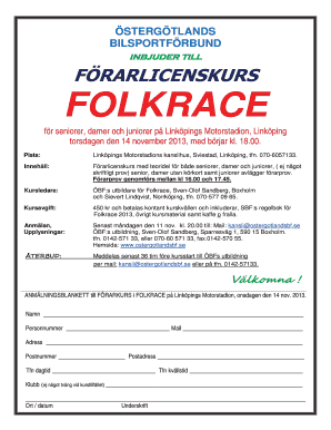 Inbjuder till FRARLICENSKURS FOLKRACE - motorsportivarmland