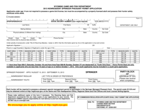 Wyoming Nonresident Springer Pheasant Permit Application