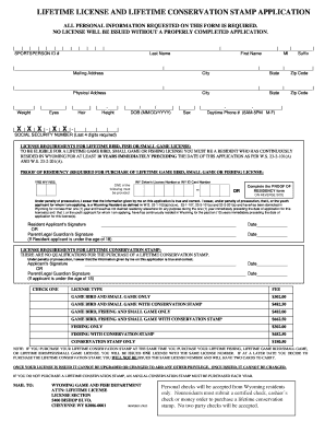 Wyoming Lifetime License and Conservation Stamp Application
