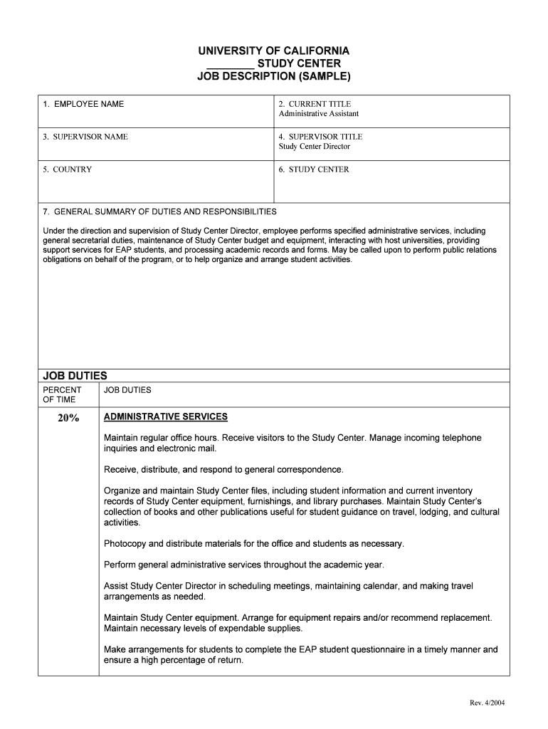 Fillable Online JOB DESCRIPTION (SAMPLE) Fax Email Print pdfFiller
