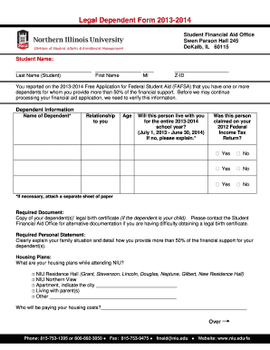 Legal Dependent Form 2013-2014
