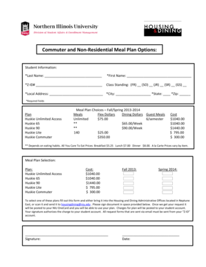 Meal Plan Selection Form