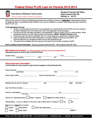 Federal Direct PLUS Loan for Parents 2013-2014