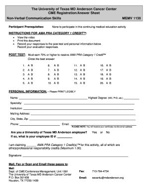 CME Registration/Answer Sheet
