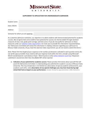 Supplement to Application for Undergraduate Admission