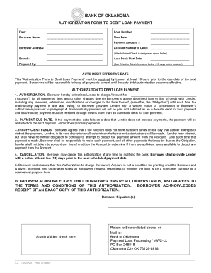 Bank of Oklahoma Loan Payment Debit Authorization Form