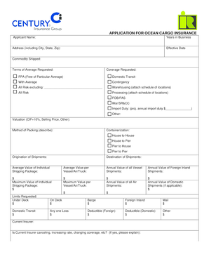 Ocean Cargo Insurance Application Form