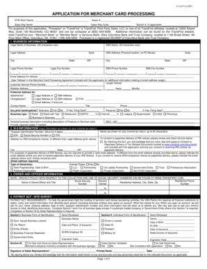 Application for Merchant Card Processing