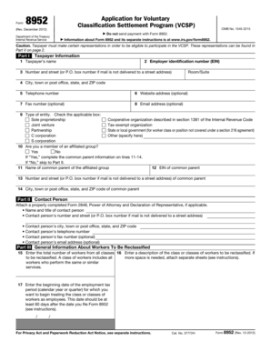 IRS Form 8952 Voluntary Classification Settlement Program