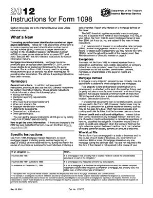 2012 Instruction 1098. Instructions for Form 1098, Mortgage Interest Statement - irs