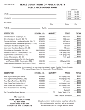 Texas DPS Publications Order Form