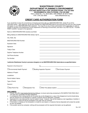 Washtenaw County Credit Card Authorization Form