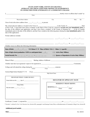 New York Certificate of Residence Application