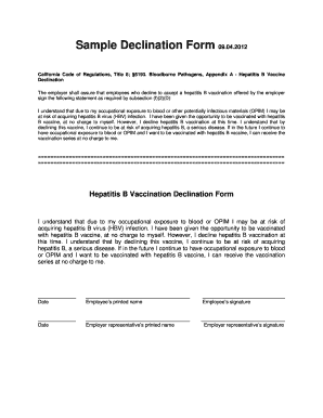 sample hep b declination form