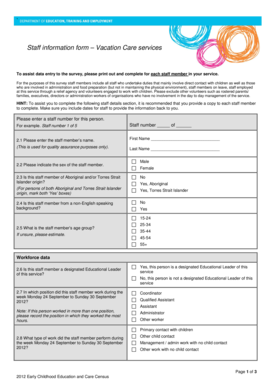 Staff Information Form – Vacation Care Services