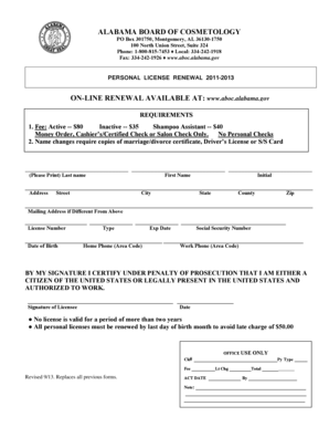 Alabama Cosmetology License Renewal Form