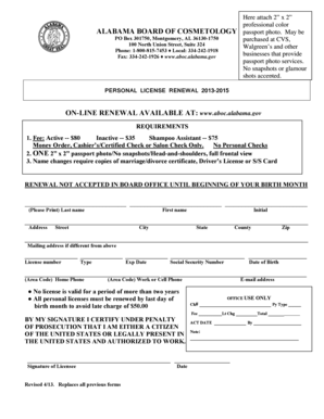 Alabama Cosmetology License Renewal Form