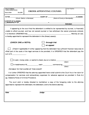 Alabama Court Order Appointing Counsel