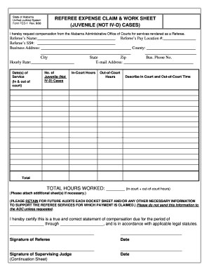 Fillable Online eforms alacourt Referee Expense Claim and Work Sheet ...