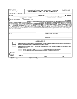 Alabama DUI Waiver of Counsel Form